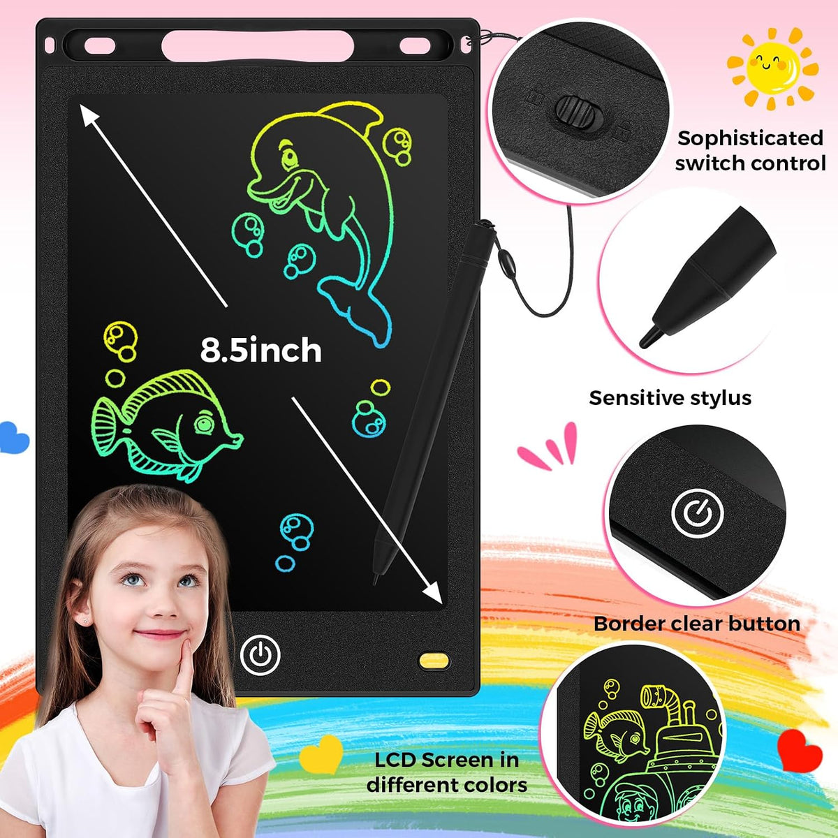 Zonon 4 Pcs LCD Writing Tablet for Kid, Red, Green, Pink - Black - image 2