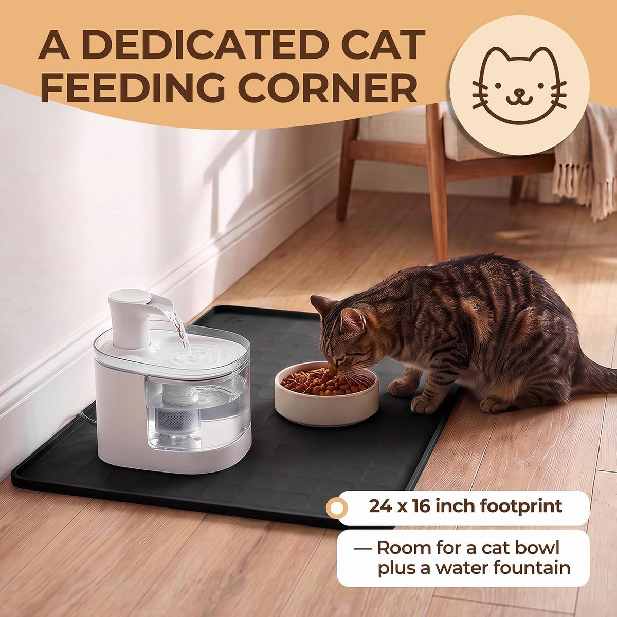 Silicone Pet Food Mat, Extra Large 34x22 Inch - Black / 24"L x 16"W - image 3