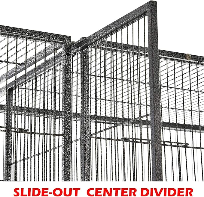 64" Extra Large Double Flight Bird Wrought Iron Double Cage Slide Out Center Divider Side Nesting Box Door Parrot Cage Cockatiel Conure with Removable Rolling Stand Storage Shelf