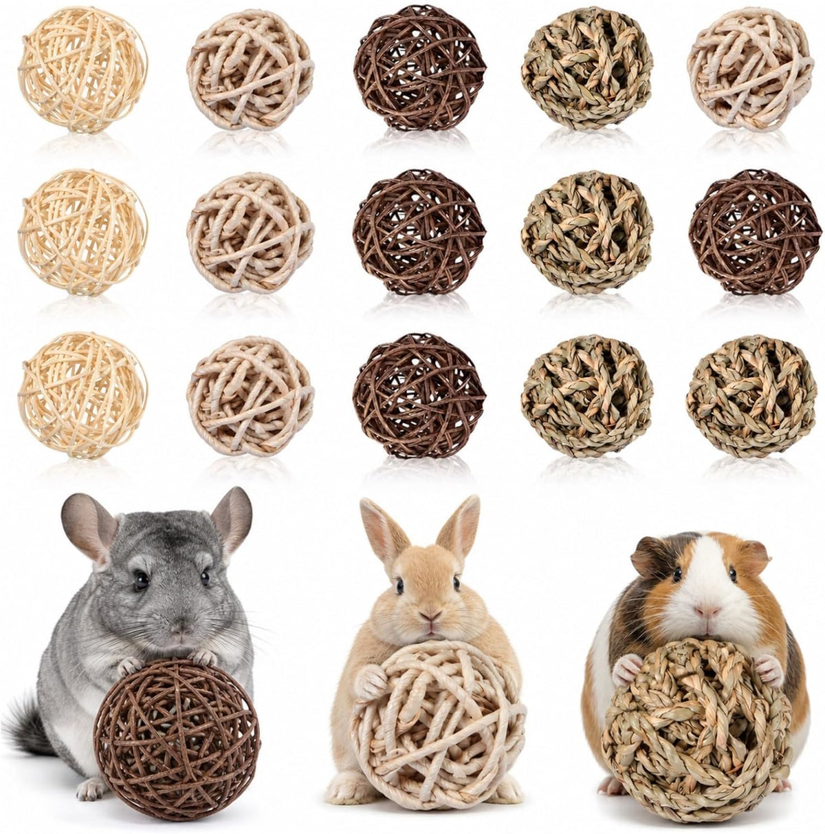 Skylety 15 Pcs Bunny Chew Balls Grass Toys for Rabbit Guinea Pig - 2.76" / Classic