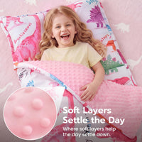 JOIEDOMI Toddler Nap Mat with Removable Pillow and Minky Blanket - Pink Dinosaur - image 2