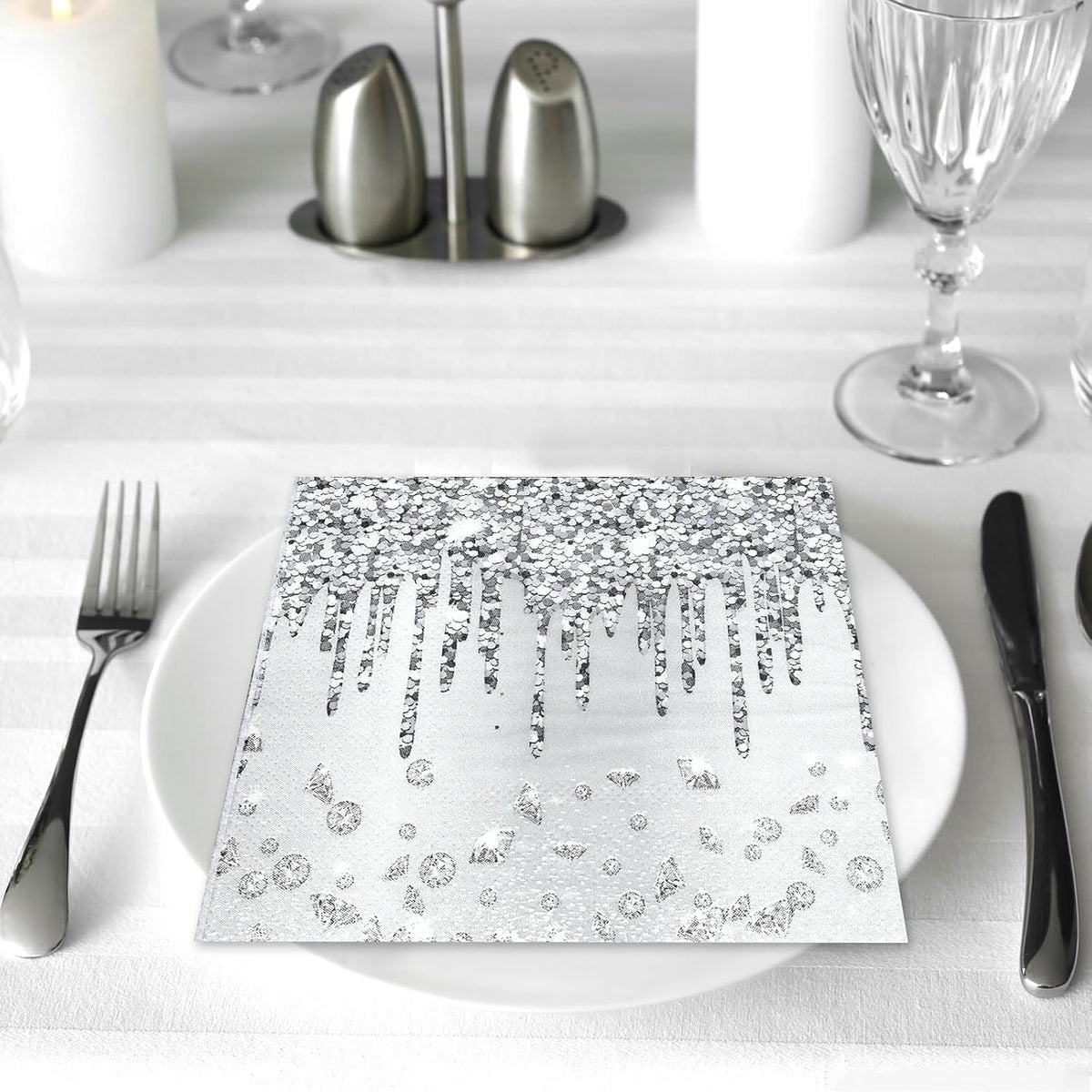 100 Pack Black and White Checkered Flag Party Napkins Disposable Race - 100 / Silver - image 4