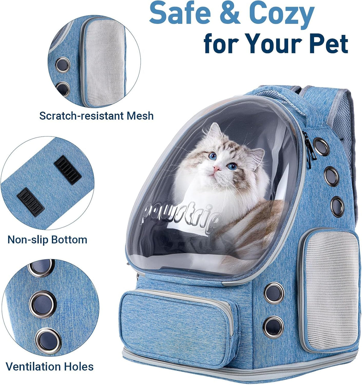 Cat Backpack Carrier Clear Bubble Window for Cats & Small Dogs up - Blue - image 3
