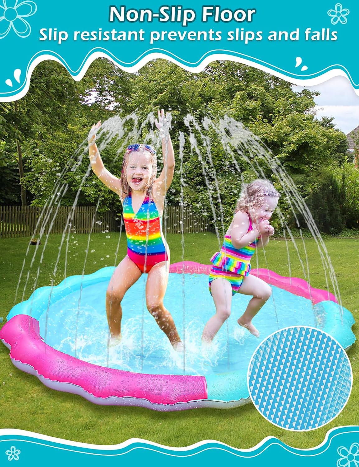 Jasonwell non slip splash pad sprinkler for kids and dogs spraying water in a backyard - view 27