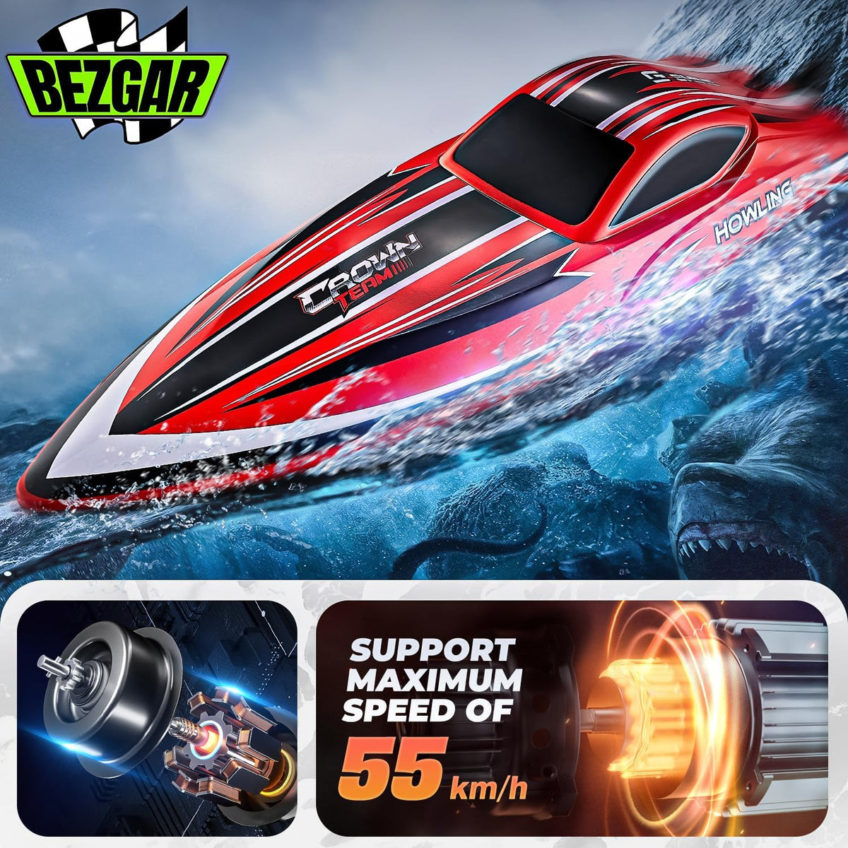BEZGAR HJ818PRO 16 inch brushless RC boat with LED lights - view 2