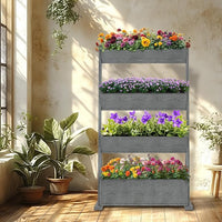 SUNYRISY 4 Tiers Vertical Raised Garden Bed Outdoor Planter Tower, Wooden Freestanding Planter Box for Planting Herbs Flowers Vegetables Backyard Patio Balcony Indoor Outdoor Gardening, Grey