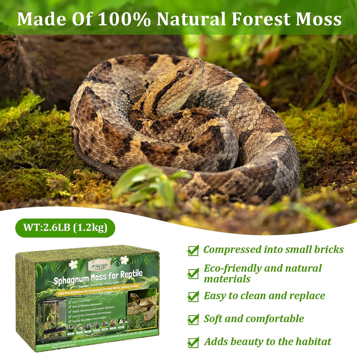 14OZ Natural Sphagnum Moss for Reptile Terrarium Substrate Bedding – Daily Care for Reptiles And Amphibians - 2.6LB - image 3