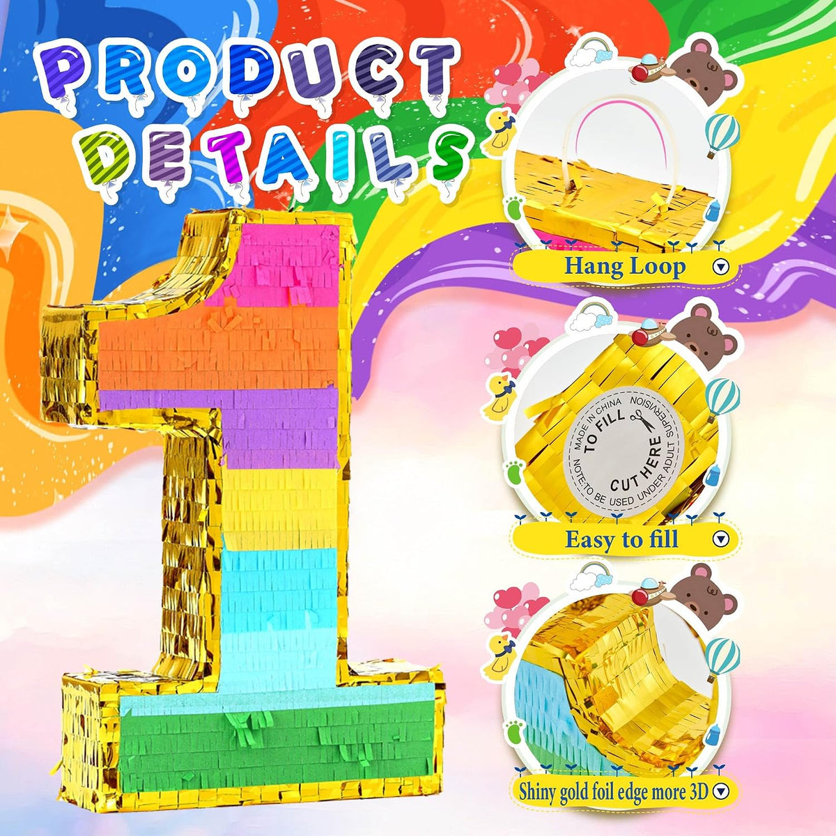 Rainbow Number 5 Pinata for 5th Birthday Party Decorations - 1 - image 3