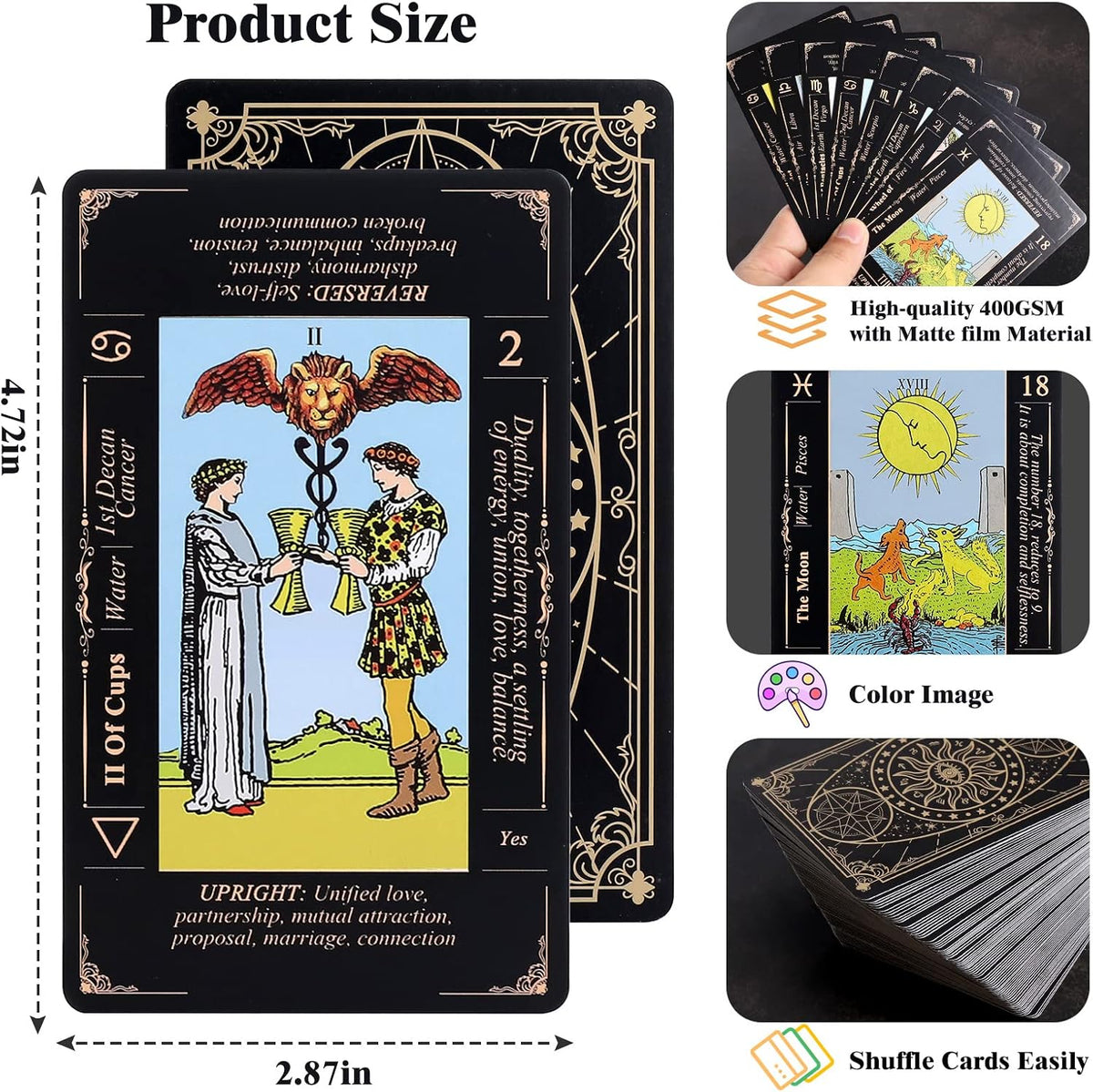 Fofeadm Tarot Cards with Guide Book & Linen Carry Bag - Black Tarot Cards Set - image 4