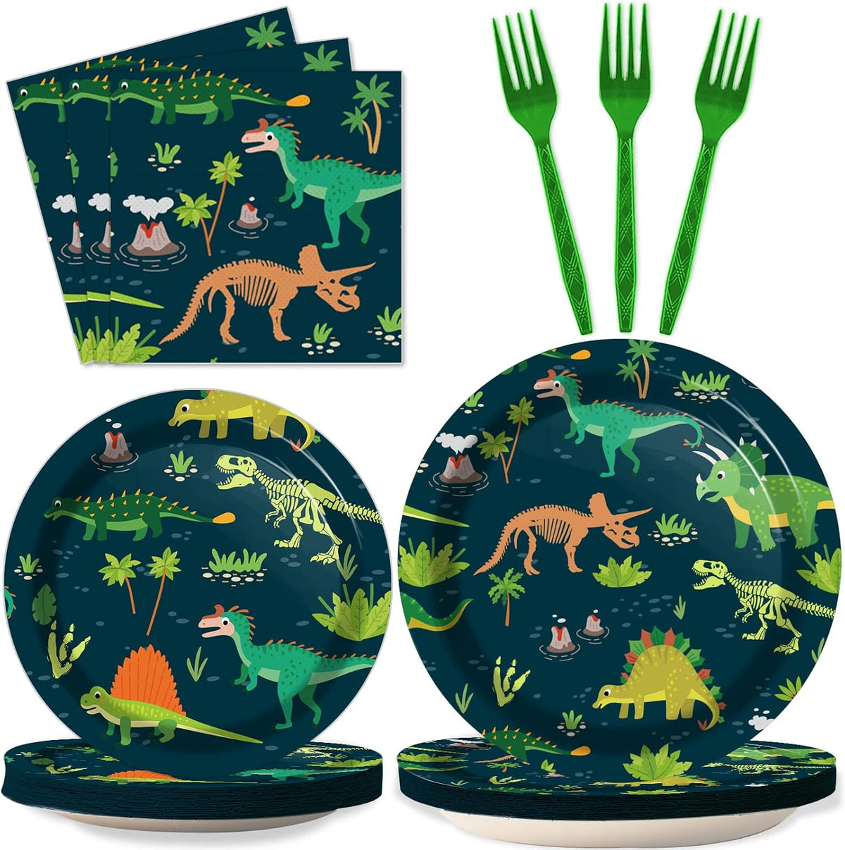 Tevxj navy blue and silver happy birthday tableware set with plates, napkins and forks for 24