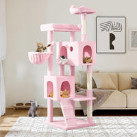 Allewie 64 Inches Cat Tree Tower/Multi-Level Activity Center - Pink