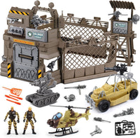 Fisca 30-piece army men playset with truck, tank, helicopter and watchtower