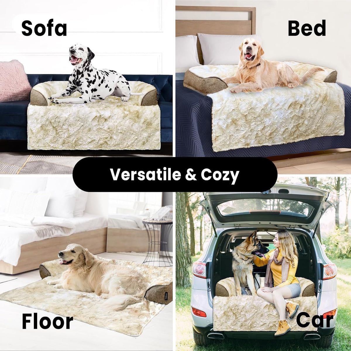 Calming Dog Bed for Couch with Cozy Raised Edge - Tie-Dry Khaki / 35"L x 31"W x 4.5"Th - image 4