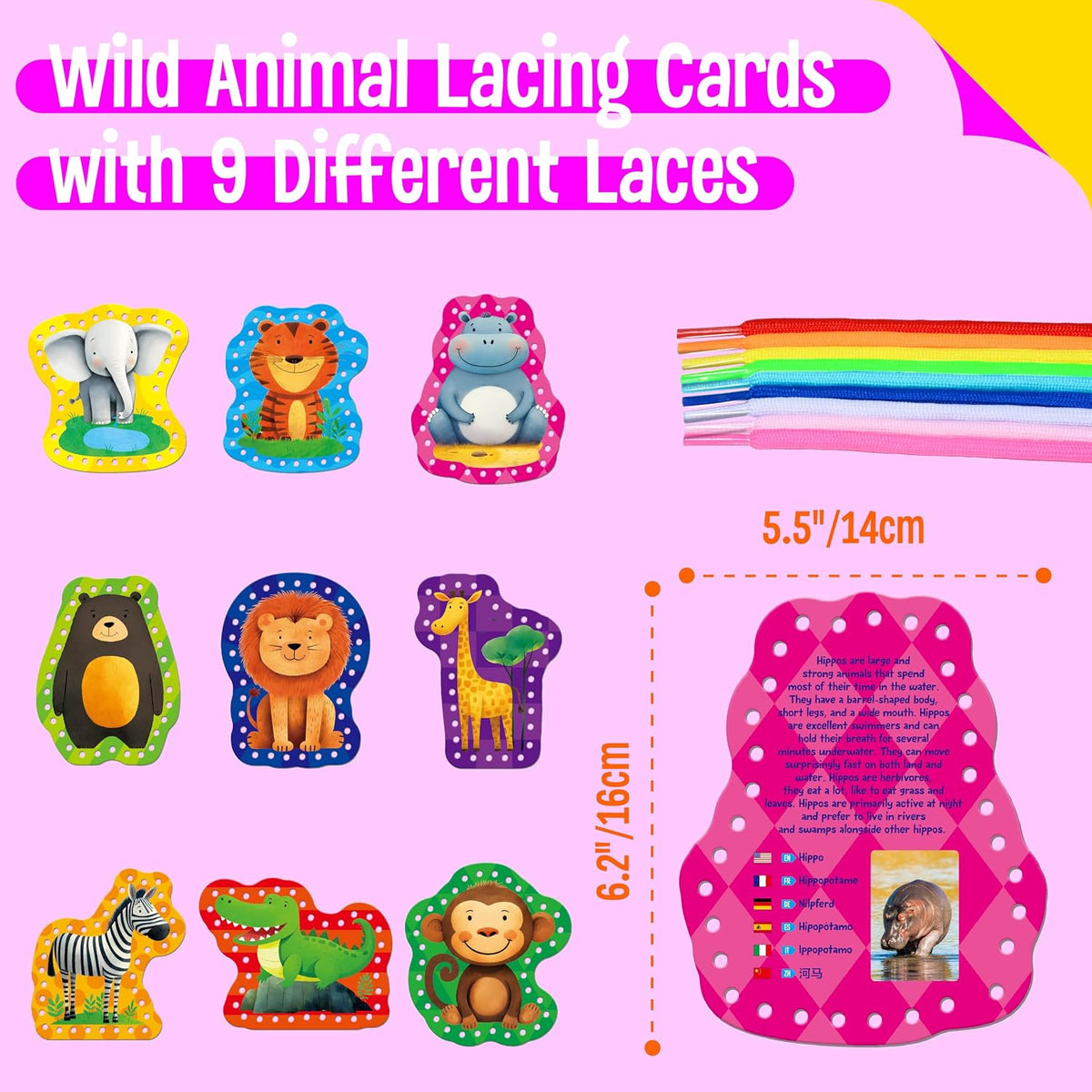 SpriteGru 9 Pieces Kids Lacing Cards - Wild Animal - image 2