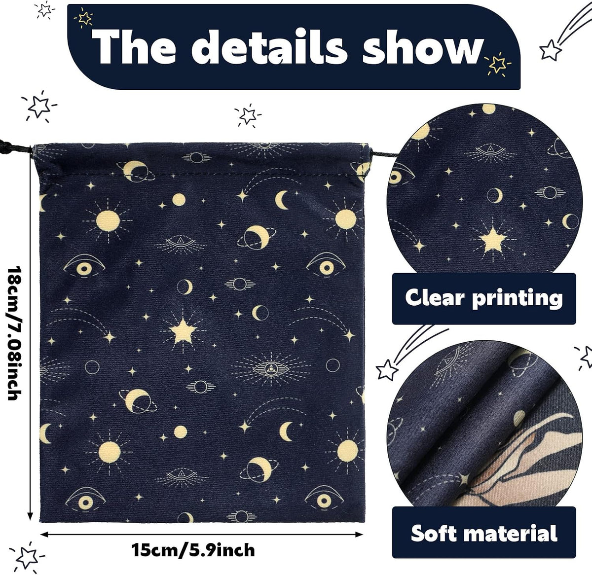 Shappy 6 Pcs Velvet Drawstring Pouches for Tarot Cards Dice - Classic Style - image 2