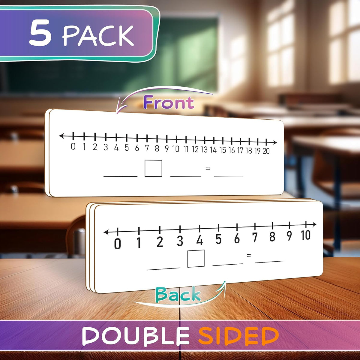 SCRIBBLEDO Dry Erase Number Line Board 12x4 Double Sided 10 Set - 5 Pack with Erasers - image 3