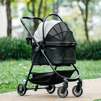 Pet Stroller for Small Dogs and Cats, One-Click Foldable Dog Stroller with Detachable Carrier & 3 Safety Tethers, Holds up to 33 lbs, Storage Basket & Cup Holder, Breathable Mesh, Black