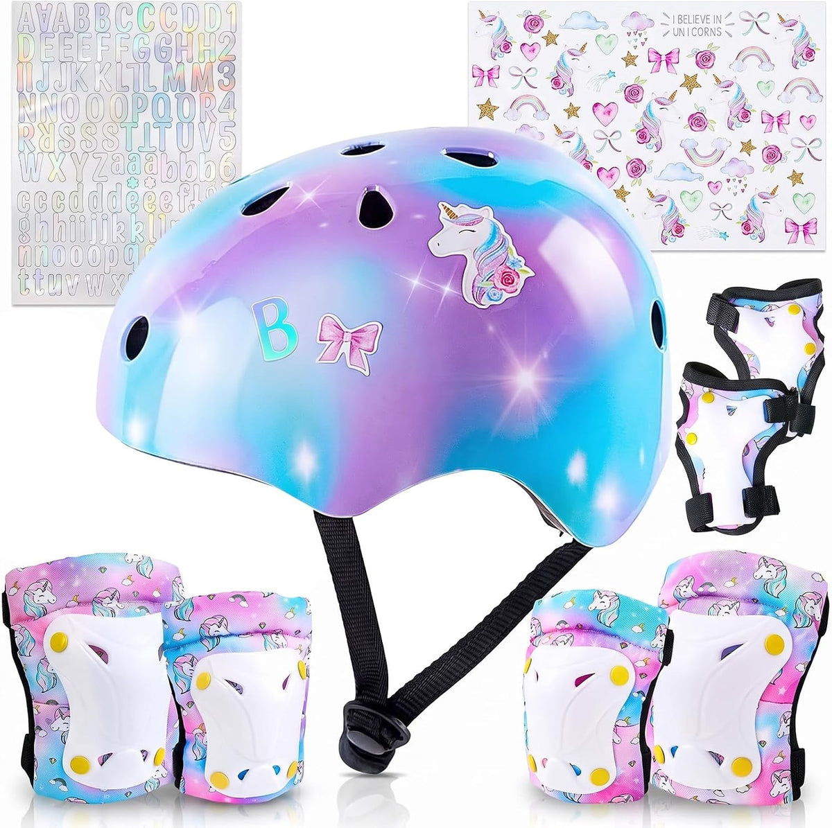 Unicorn Catcher Kids Helmet and Knee Pads Set - Blue Purple / Small: 3-8 year