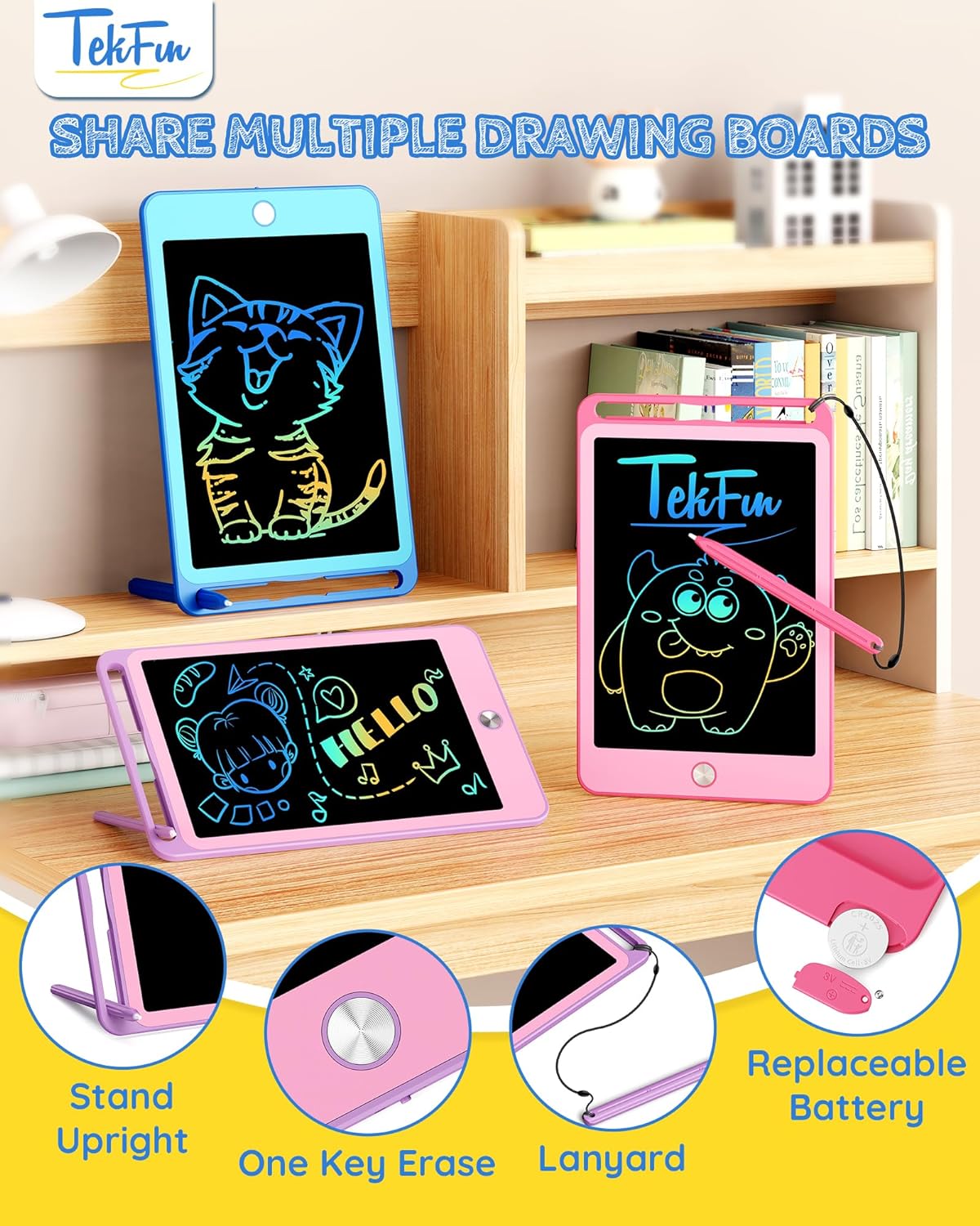 TEKFUN 3 Pack LCD Writing Tablet for Kids, Educational Kids - Blue+pink+purple / 8.5 inch / 3 - image 3