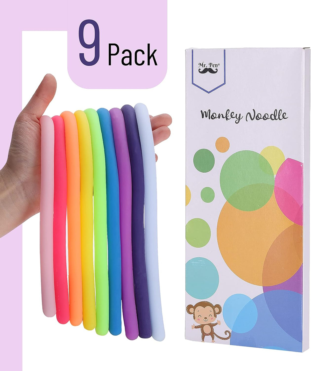 Mr. Pen, Monkey Noodle Fidget Toy, Colorful - Assorted Colors / 9 Pack - image 2