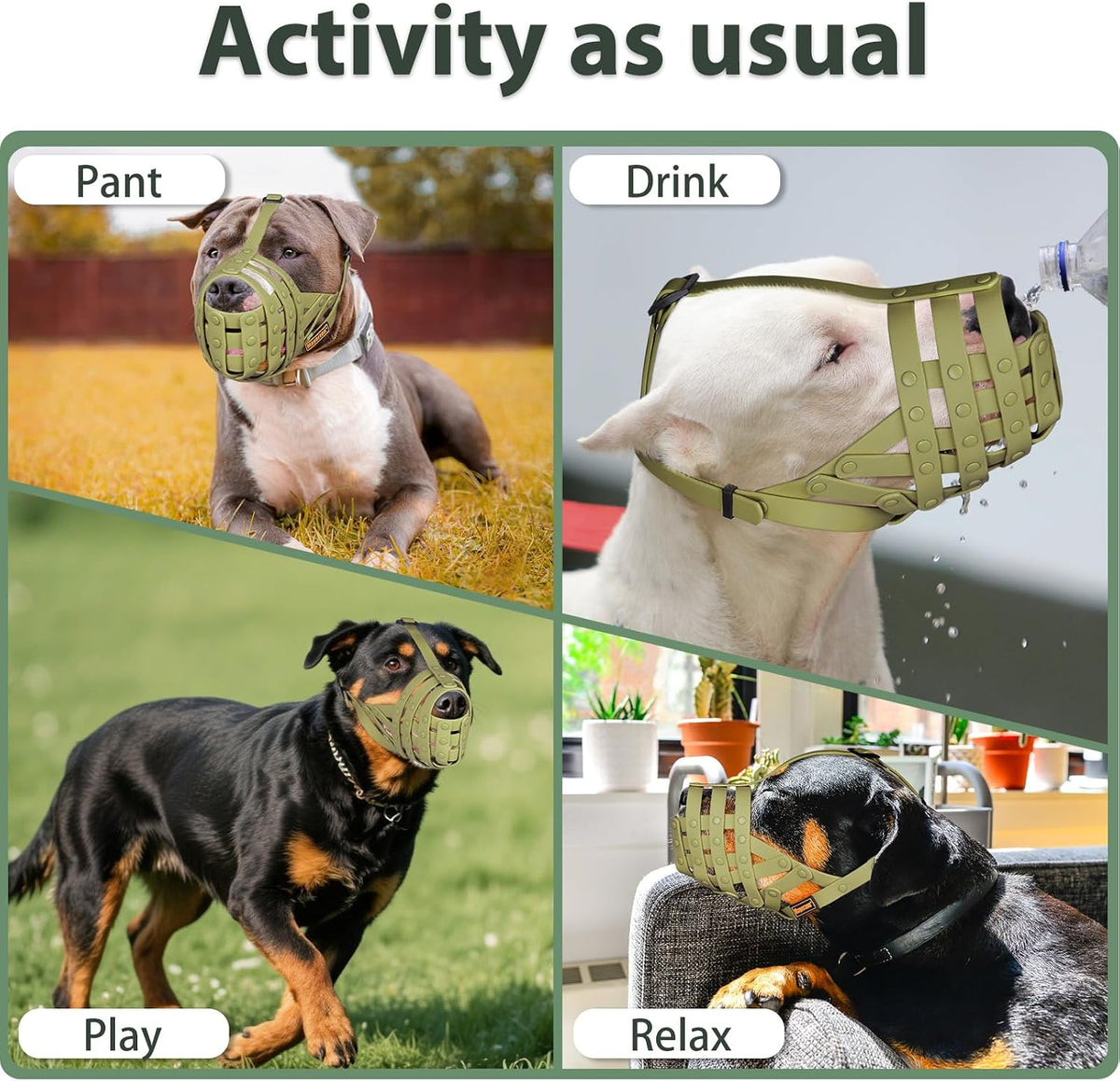 Pitbull Dog Muzzle for Large Medium Dogs Prevent Biting Scavenging – Essentials for Dogs - Green / L [Snout Cir: 11.5"-13"] - image 3