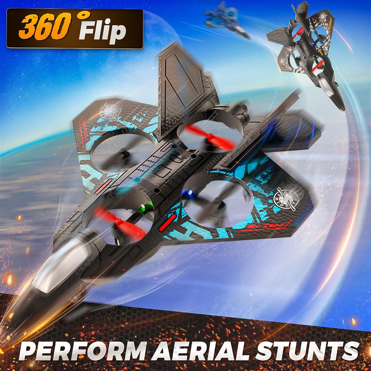 BEZGAR remote control airplane with LED lights in blue - view 6