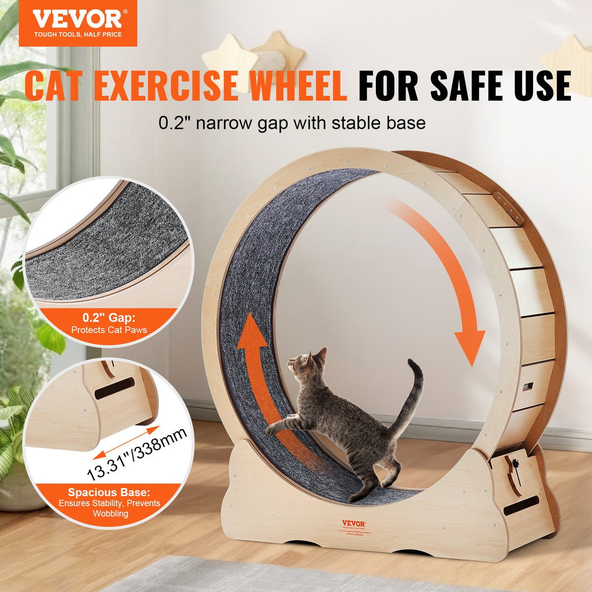 Cat Exercise Wheel 43.3' Large Cat Treadmill Wheel For Indoor Cats Yellow