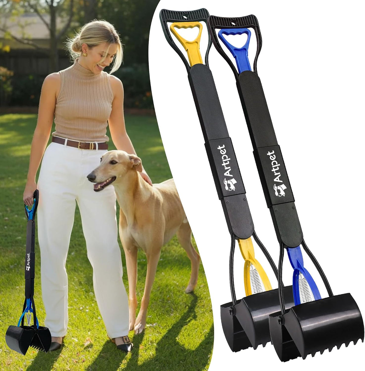 32" Dog Pooper Scooper, Long Handle Scoop for Yard & Grass – Essentials for Dogs - Value 2-Pack