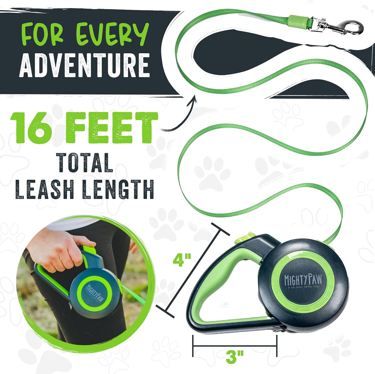 Mighty Paw Retractable Dog Leash, for Large Dogs, Auto-Locking - Original Green / 0 - 50 lbs - image 4