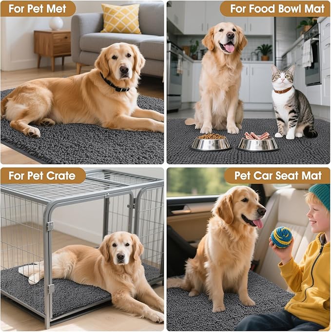 IM HOME 36" x 24" Grey Dog Door Mats for Muddy Paws, Chenille Absorbent Dog Mat, Non Slip Heavy Mud Mat for Dogs, Soft Pet Bed Mat for Entryway, Mud Paws, Inside Floor