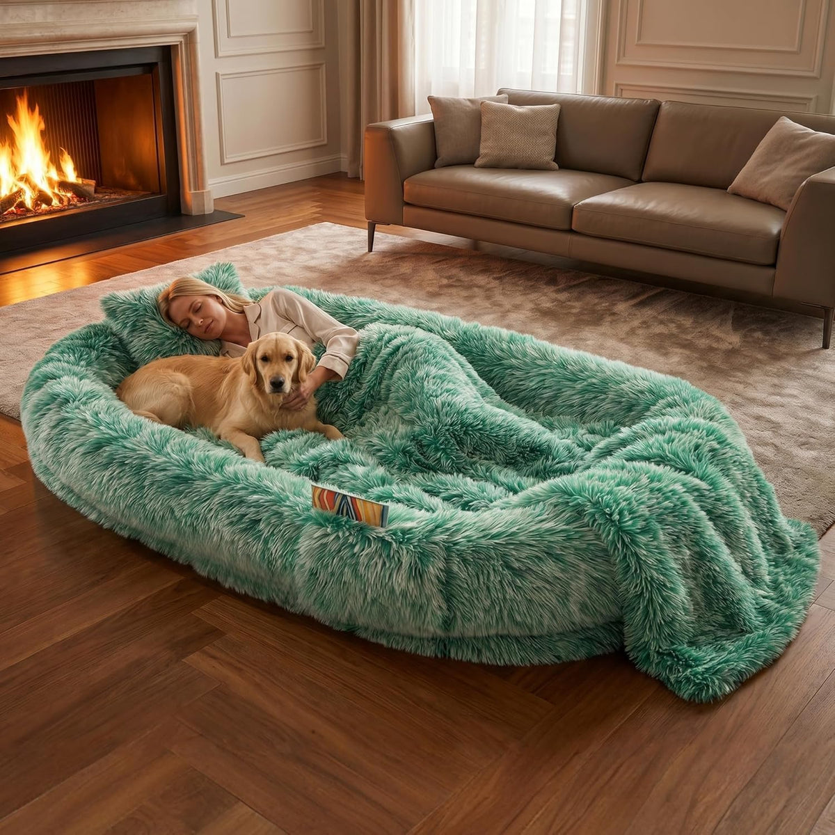 Grey Human Dog Bed, 71''x45''x12'' Size Fits Adult and Pet - Gradient Green