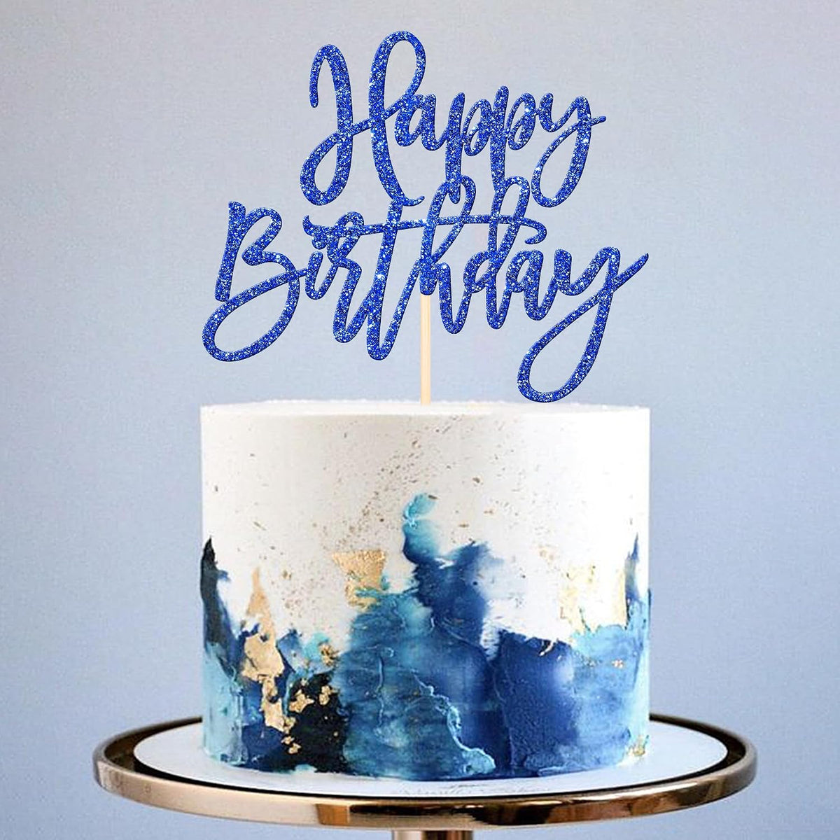 ZHUOWEISM 1 PCS Gold Happy Birthday & Anniversary Cake Topper – Fun for Kids & Family - Dark Blue - image 4
