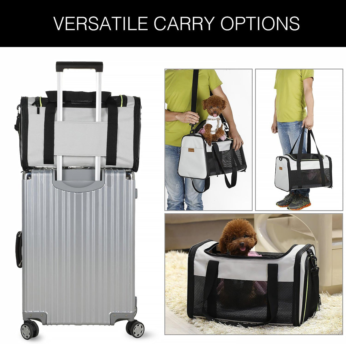 Cat Carrier, Portable Foldable Dog Pet Carrier - 19.7"L x 12.0"W x 12.0"H / Grey - image 4
