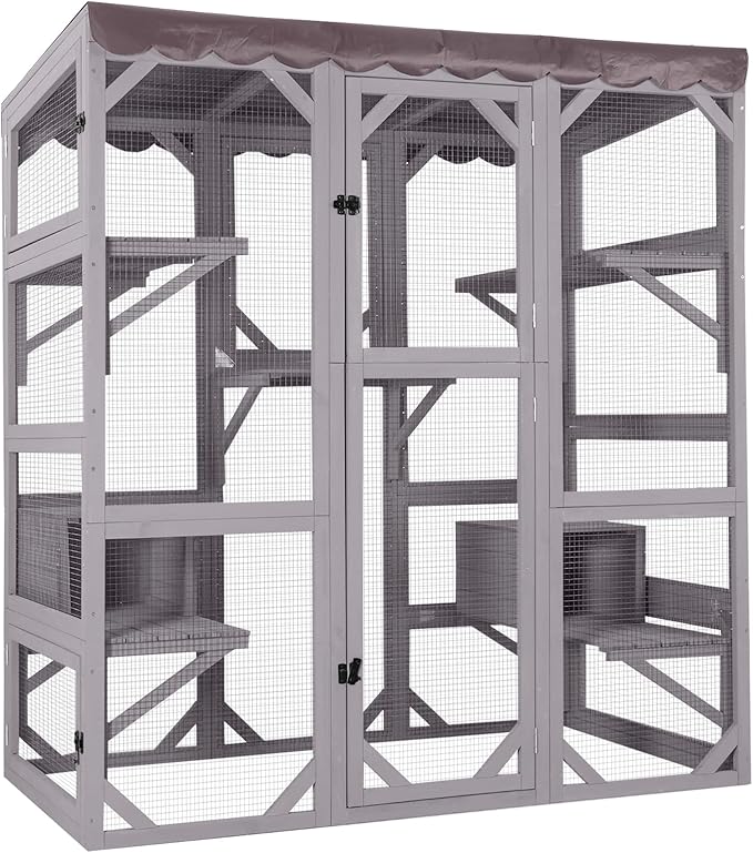 Aivituvin Catio Outdoor Cat Enclosure Large Cat House for Mulitiple Cats Walk in Kitty Cage with Tarp Roof 70"