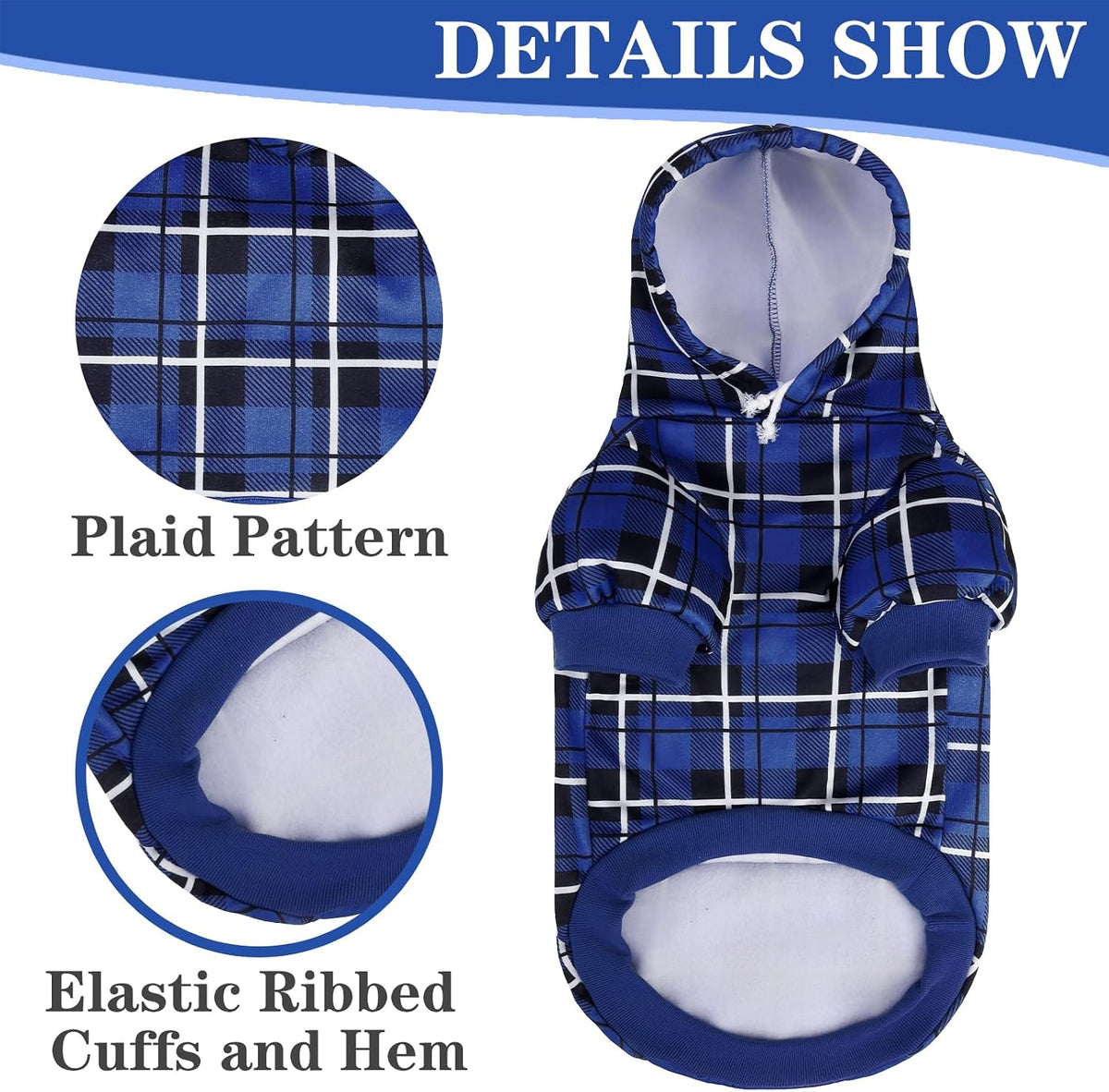 Plaid Dog Hoodie - British Style Warm Dog Sweater Shirt with Leash Hole,Pitbull Clothes - Navy Blue / S-Medium - image 4