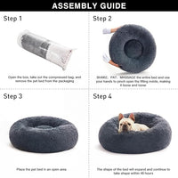Love's cabin Calming Dog & Cat Bed, Cat Bed for Indoor Cats,Anti-Anxiety Donut Round Dog Bed,Fluffy Faux Fur Washable Bed for Small Medium Pet,Beige,Bluish Grey,30"