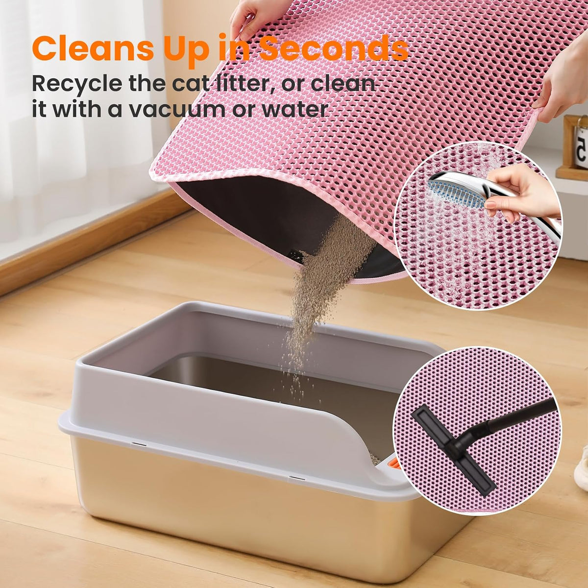 Cat Litter Mat, Double Layer Honeycomb Litter Box Mat – Daily Care for Cats - 46x26 Inches / Pink - image 3
