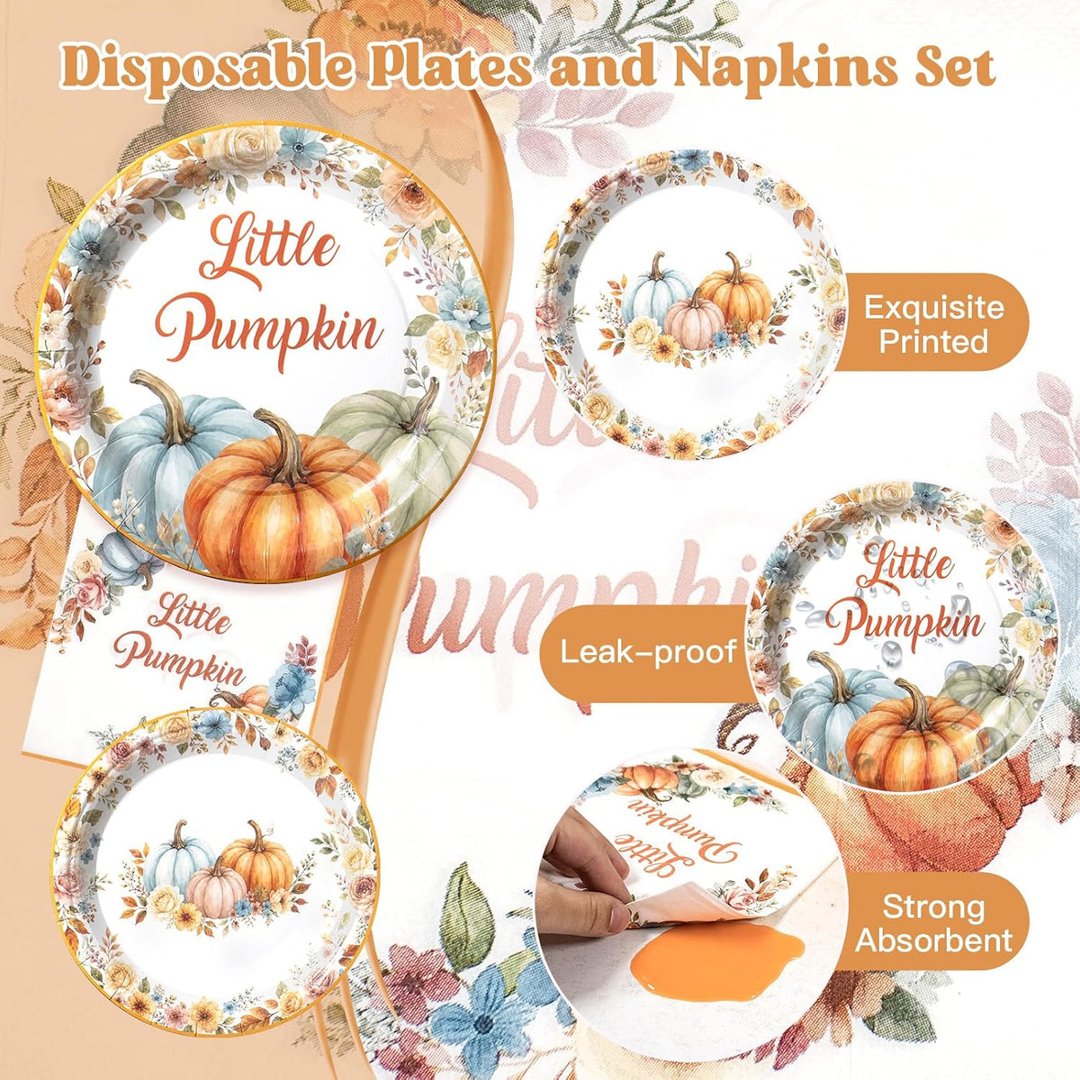 yunhuatdm 180 piece cute ghost Halloween plates and napkins set, black and white - view 24