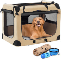 Portable Collapsible Dog Crate - Beige / 40.0"L x 27.0"W x 27.0"H