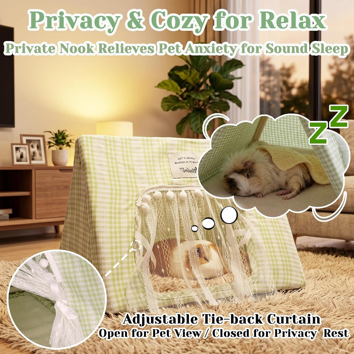 Jenvd Guinea Pig Hideout Large with Curtain - Grid- / Medium - image 3