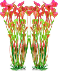 AQUANEAT Artificial Fish Tank Plants, Plastic Aquarium Accessories Large, 15.5 inch Pink Decorations, 2pcs