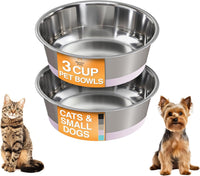 Neater Pet Brands Stainless Steel Dog Bowls with Non-Slip Rubber - 3 Cup (Set of 2) / Light Pink