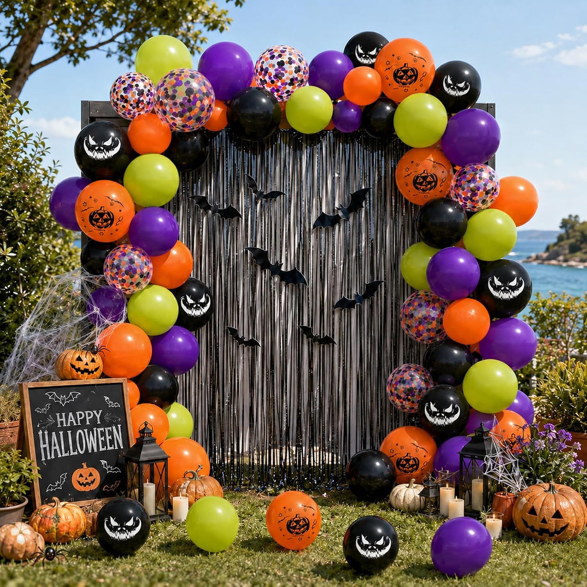 Froova black and white Halloween balloons with ghost and bat prints and bat stickers - view 31