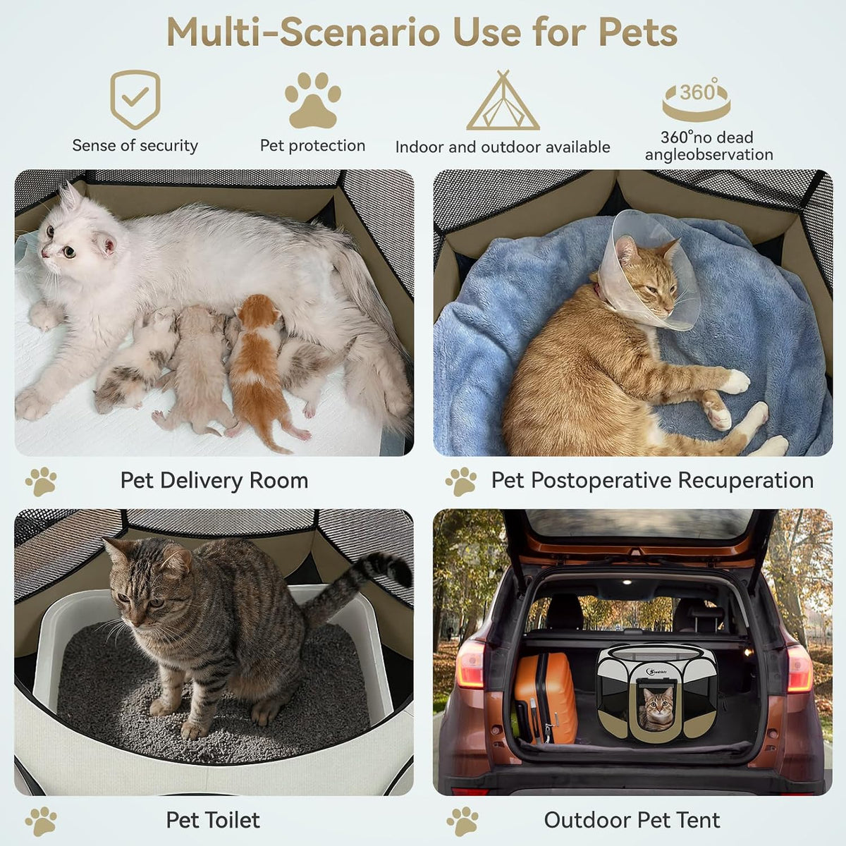 Siedihit Dog Cat Playpen, Puppy Pet Playpen Indoor for Small Dog Crate Tent Cage Outdoor, Portable - Khaki / Small - image 4