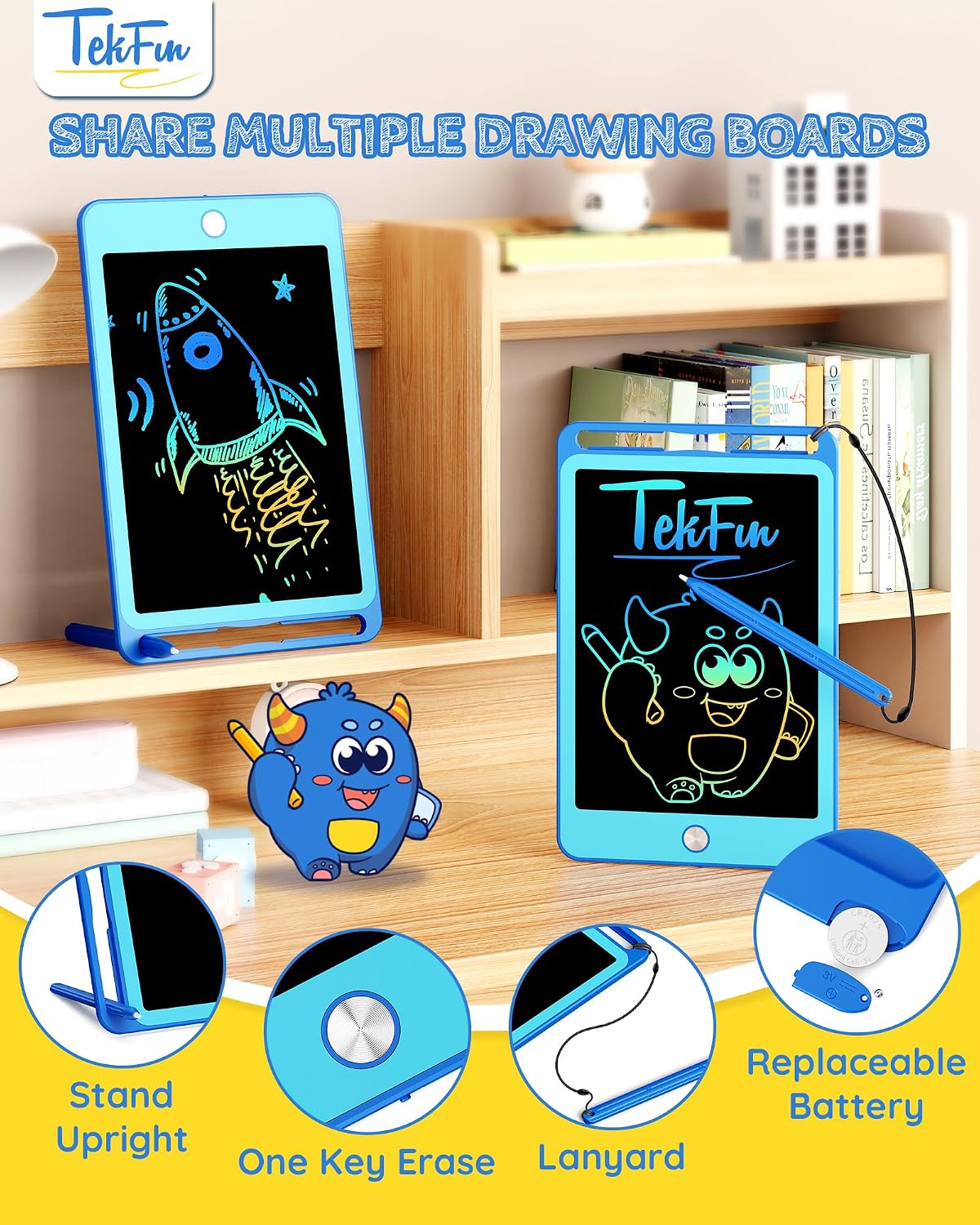TEKFUN 3 Pack LCD Writing Tablet for Kids, Educational Kids - Blue+blue / 10 inch / 2 - image 4