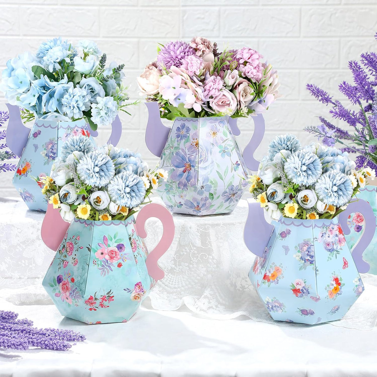 Fulmoon 6 Pcs Tea Party Decoration Flower Box Table Teapot - 6 / Elegant