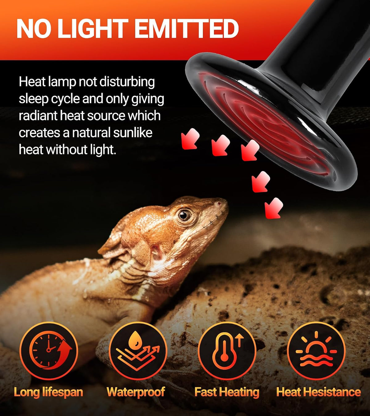 REPTI ZOO 100W Reptile Heat Lamp 2Pack Ceramic Heat Emitter Night - 60W/2PCS - image 3