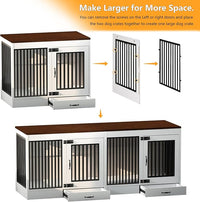 White Heavy Duty Furniture Dog Crate, Wood and Metal Kennel Cage, Pet House End Table with Drawer and Pull-Out Design, Dog Home for Indoor use, Large Size