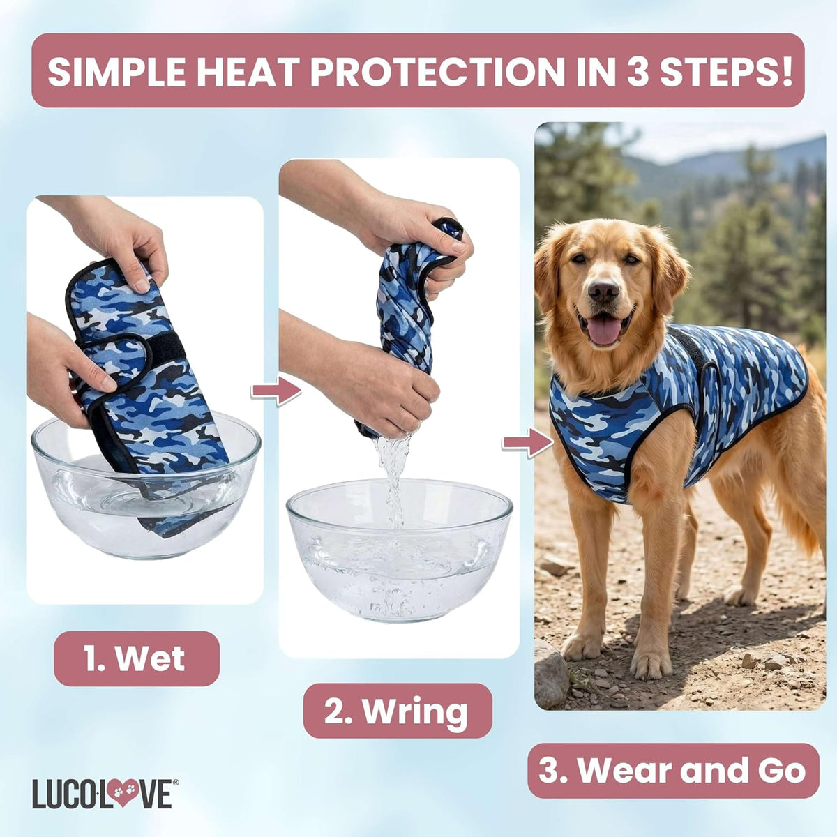Dog Cooling Vest, 2-Layer Microfiber Cooling Jacket, Blue, L – Essentials for Dogs - Blue Camo / Large (Pack of 1) - image 2
