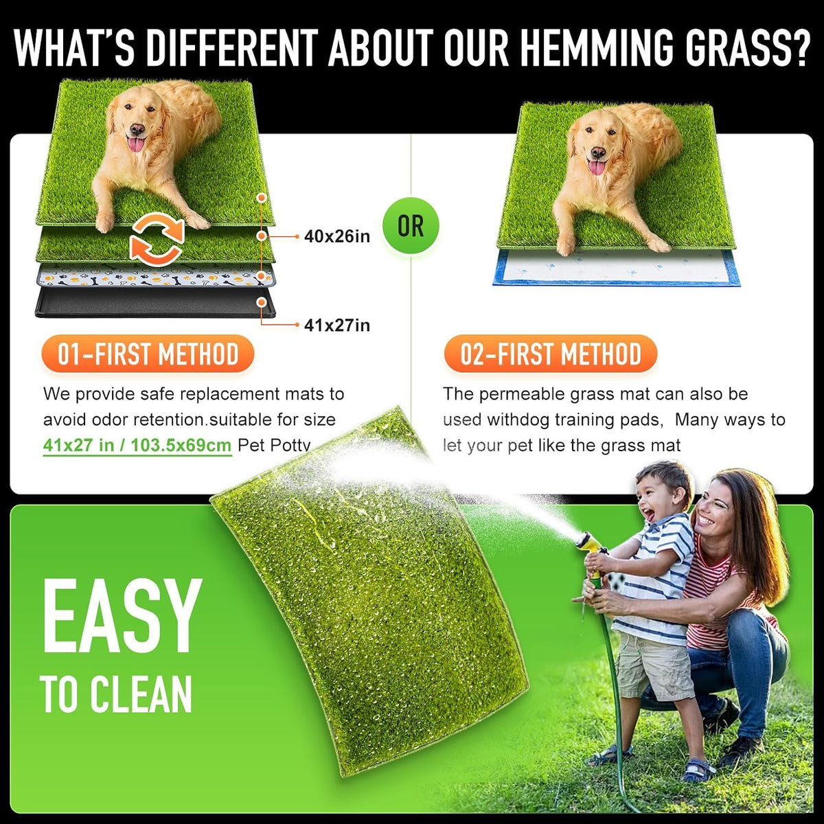 Hompet Dog Grass Pad with Tray Large, 35"x22.5" - Green / 40 x 26" - image 2
